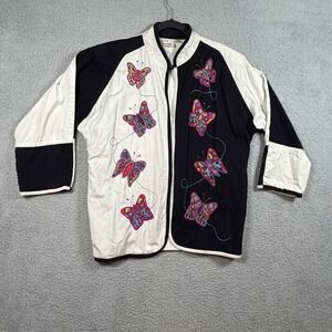 VTG YAK MAGIK Embroidered Butterfly Open Coat Jacket Small Artsy Colorblock Boho
